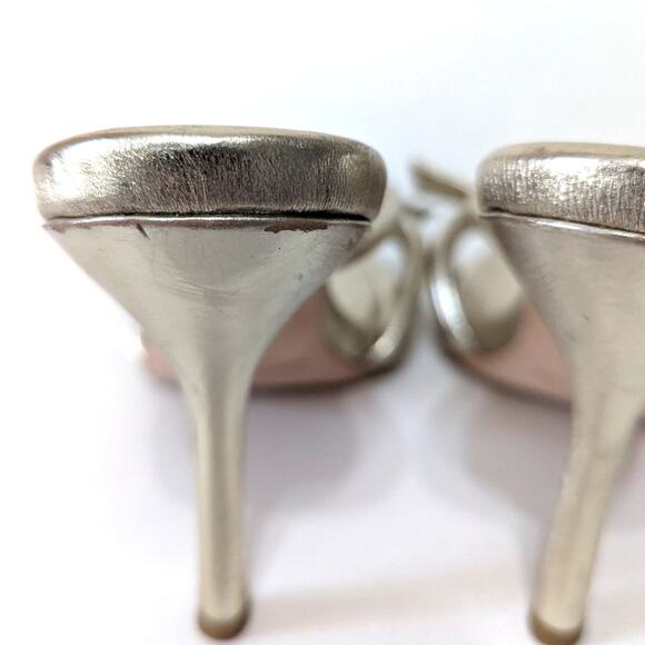 Loeffler Randall Margi Champagne Bow Heels Sandals Strappy Gold Size 11 Preowned - Picture 9 of 12